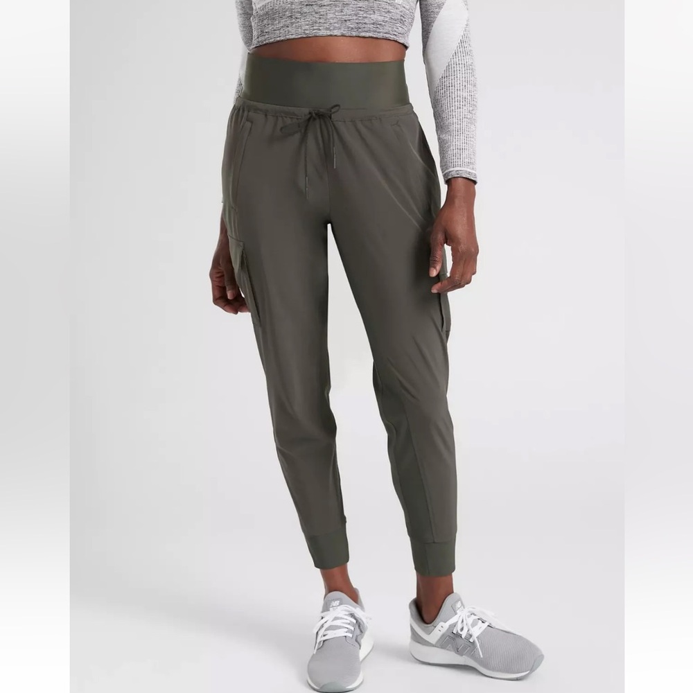 Athleta Sutton Joggers Arbor Olive Mid-Rise Cargo Style w/Adjustable Waistband - Picture 1 of 10